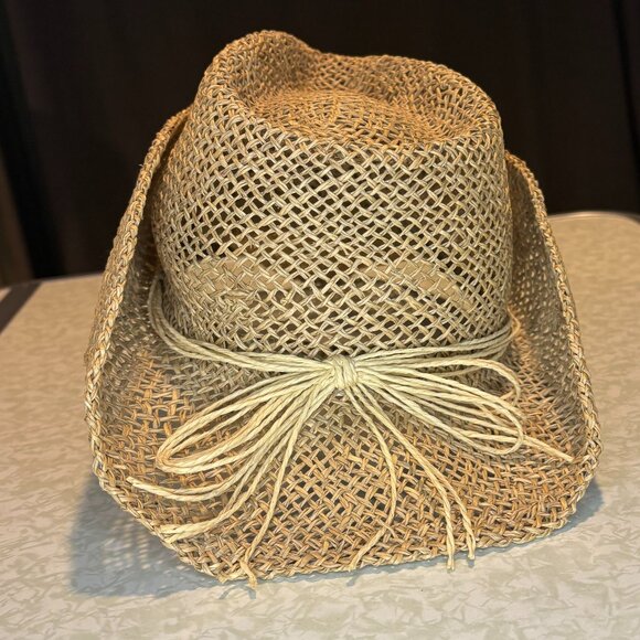 Open Weave Straw Cowboy Sun Hat - Picture 1 of 5